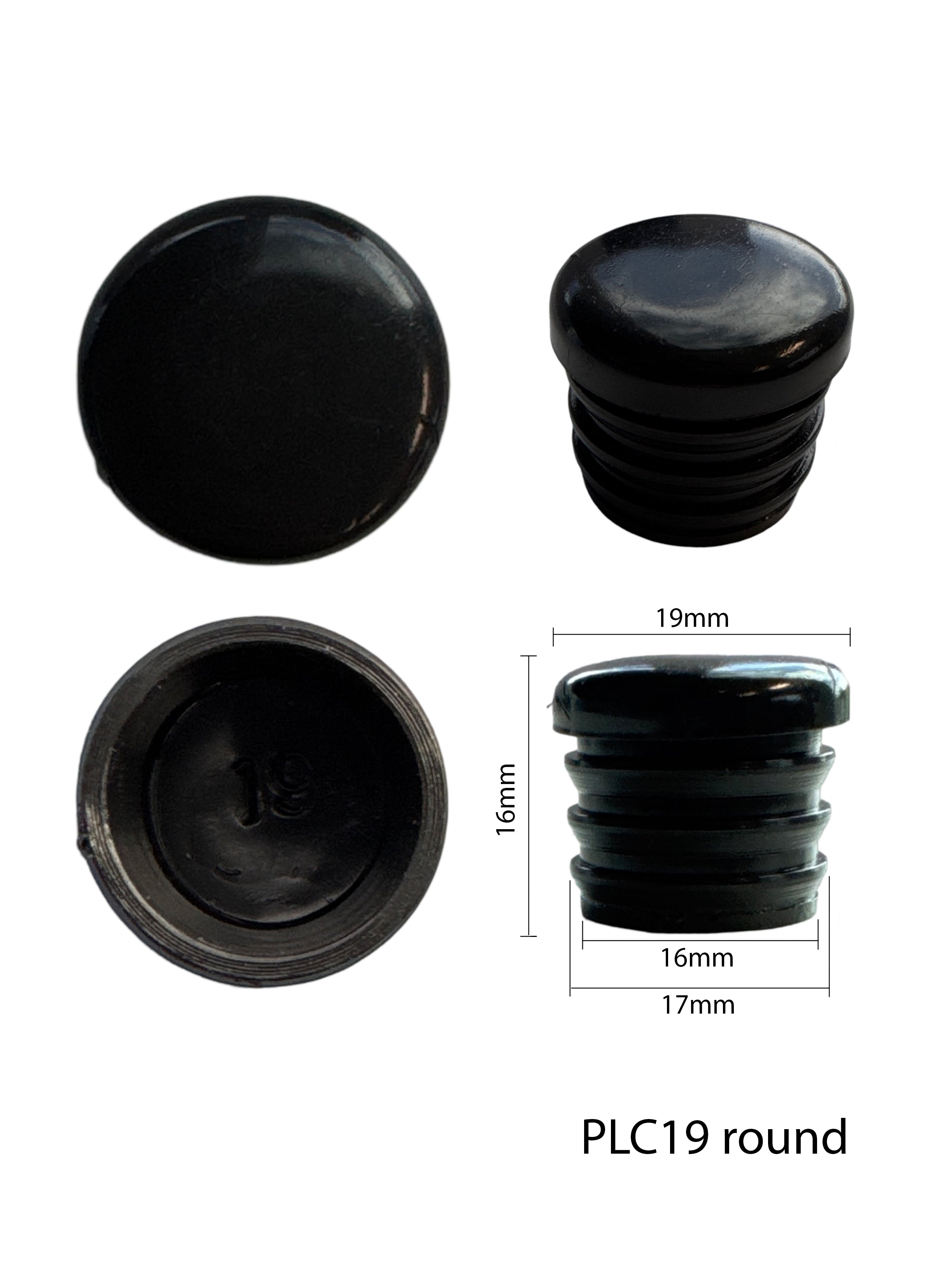 Plastic Cap to suit 19mm Round Black